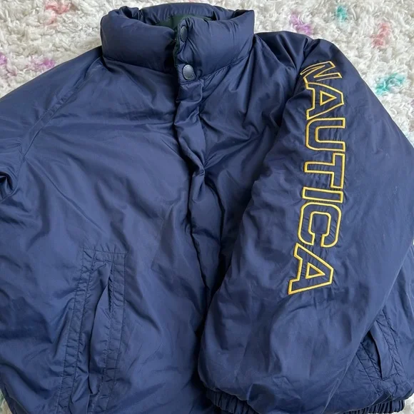 Vintage 90s Y2K Nautica Reversible Goose Down Puffer Jacket - Picture 1 of 7